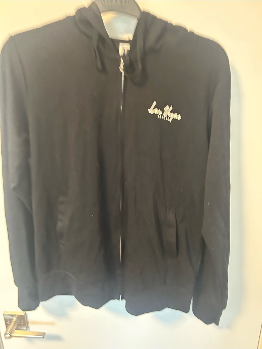 Men's Black Zip-Up Hoodie Sweater with Script Chest Logo